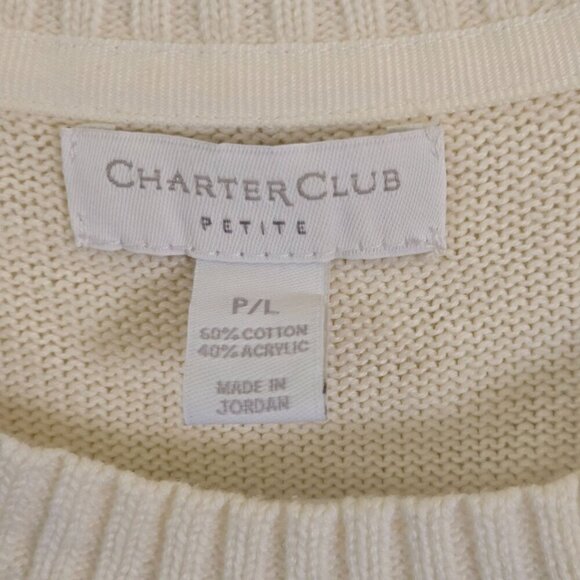 Charter Club Neutral Bunny Intarsia Knit Crewneck Button Detail Sweater Size Lp - Picture 5 of 6